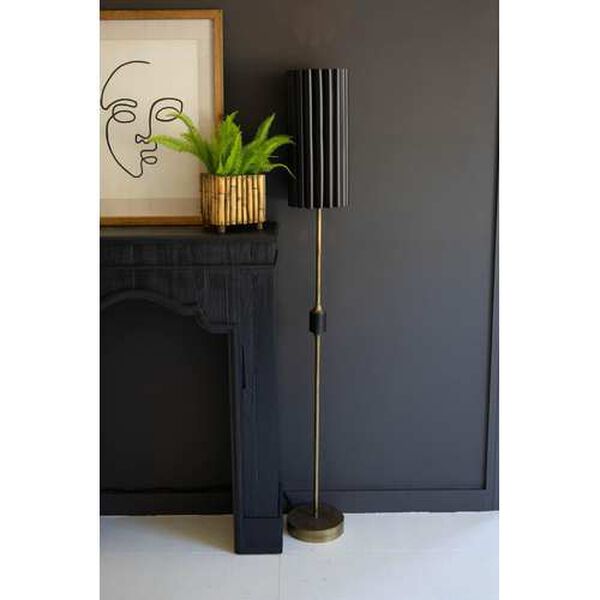 Gold Antique Floor Lamp with Fluted Black Metal Shade, image 3
