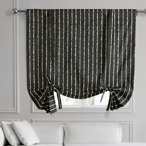 Sharkskin Black Solid Printed Cotton Tie-Up Window Shade Single Panel, image 1