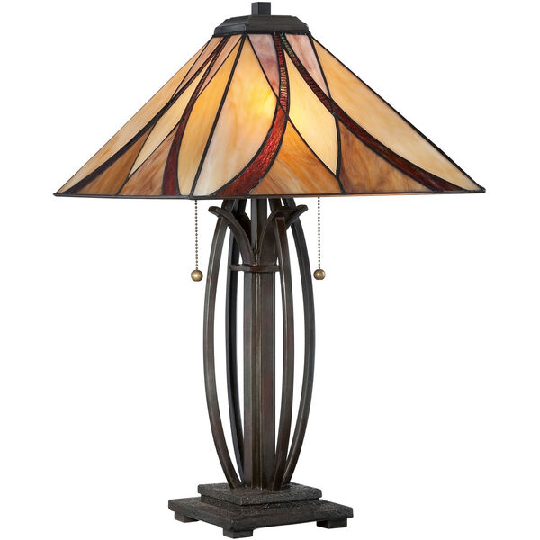 Wellington Bronze Two-Light Table Lamp with Tiffany Glass, image 1