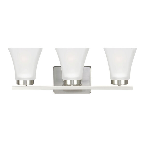 Bayfield Brushed Nickel Three-Light  Bath Vanity with Satin Etched Glass, image 1