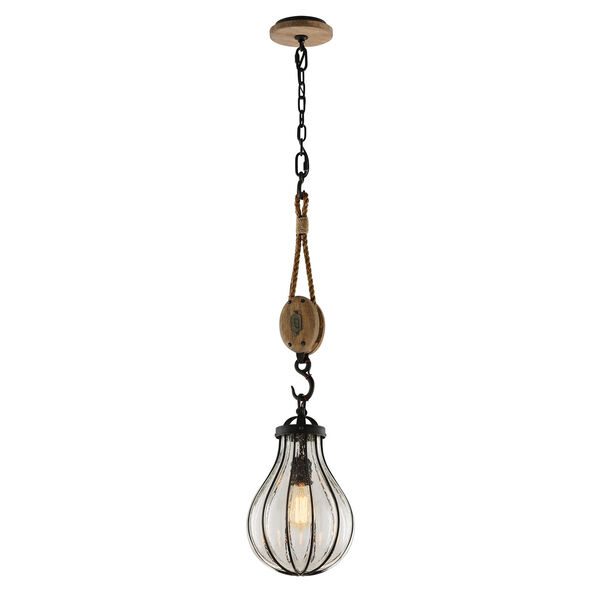 Murphy Vintage Iron 9-Inch One-Light Pendant with Hand-Blown Glass, image 1