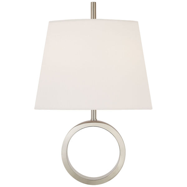 Simone Small Sconce in Polished Nickel with Linen Shade by Thomas O'Brien, image 1