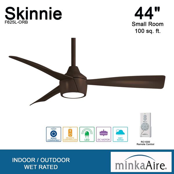 Skinnie Oil Rubbed Bronze 44-Inch LED Outdoor Ceiling Fan, image 6