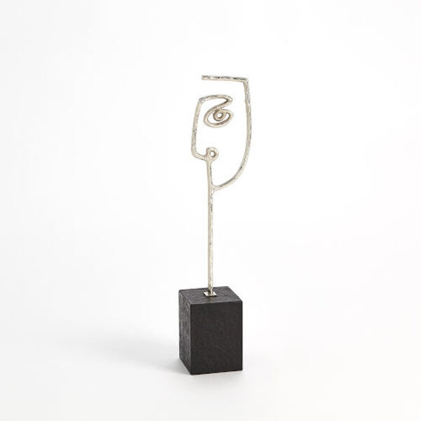 Nickel and Black Scribble Sculpture of Father with Marble Base, image 1