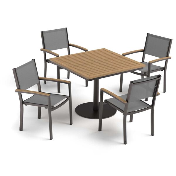 Travira Biege Black Five-Piece Square Dining Table and Armchairs Set, image 1