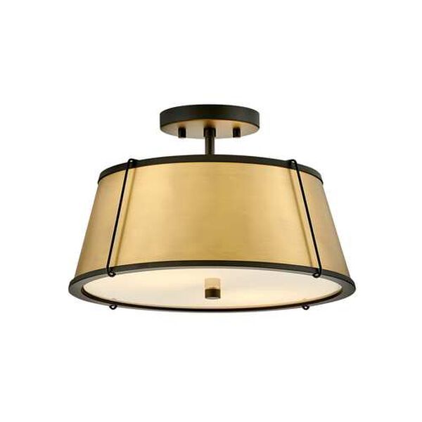 Clarke Black with Lacquered Dark Brass Accents Two-Light LED Semi-Flush Mount, image 1
