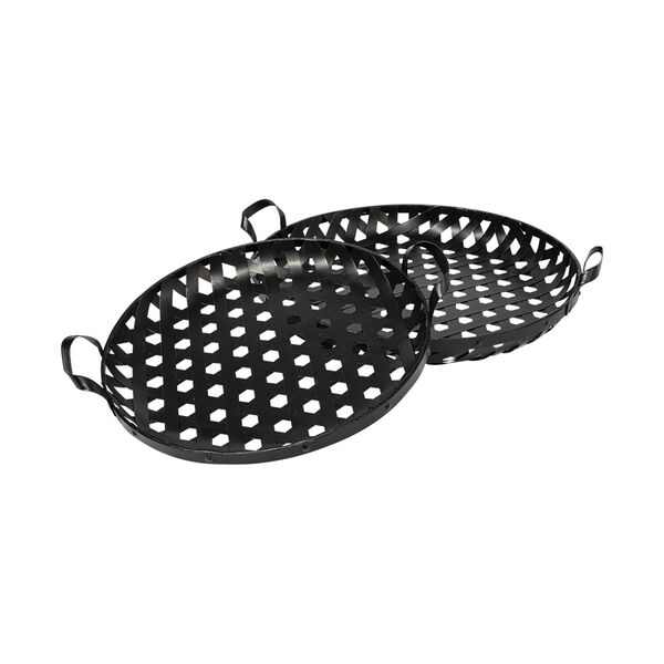 Lito Black Woven Metal Round Serving Tray, Set of 2, image 1
