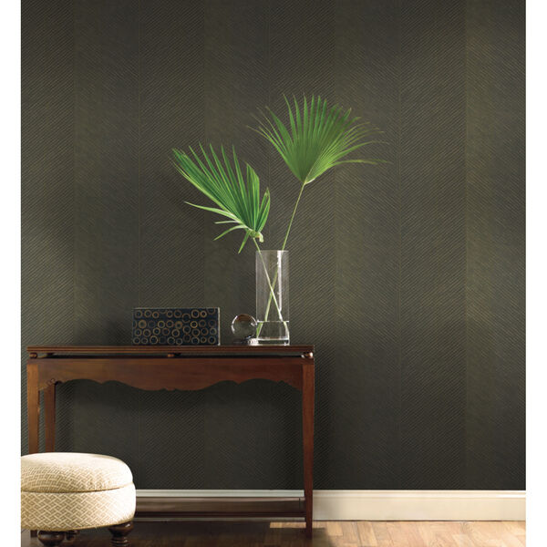 Tropics Black Gold Palm Chevron Non Pasted Wallpaper, image 1