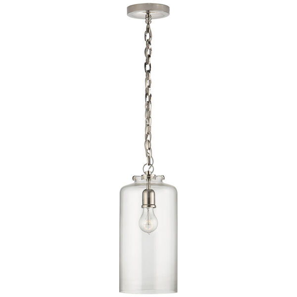Katie Cylinder Pendant in Polished Nickel with Clear Glass by Thomas O'Brien, image 1