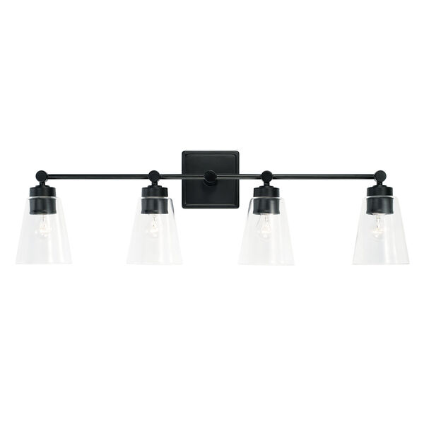 Rory Matte Black Four-Light Bath Vanity with Clear Cone Glass Shades, image 2