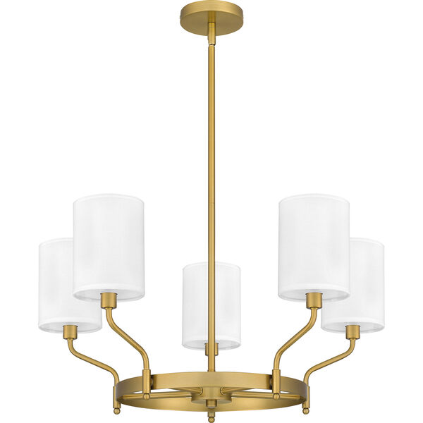 Parkington Aged Brass and White Five-Light Chandelier, image 4