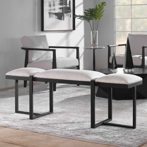 Triple Black and White Modern Upholstered Bench, image 2