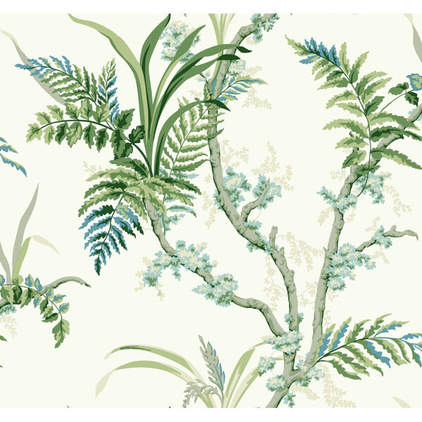 Grandmillennial Blue Green Enchanted Fern Pre Pasted Wallpaper, image 2