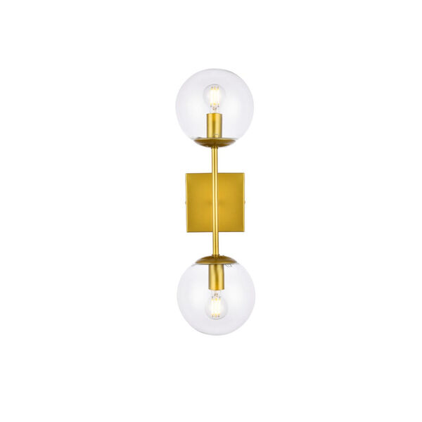 Neri Brass and Clear Two-Light Bath Vanity, image 1