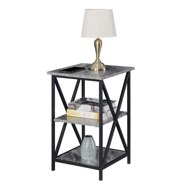 Tucson Gray Faux Marble Black End Table with Shelves, image 3