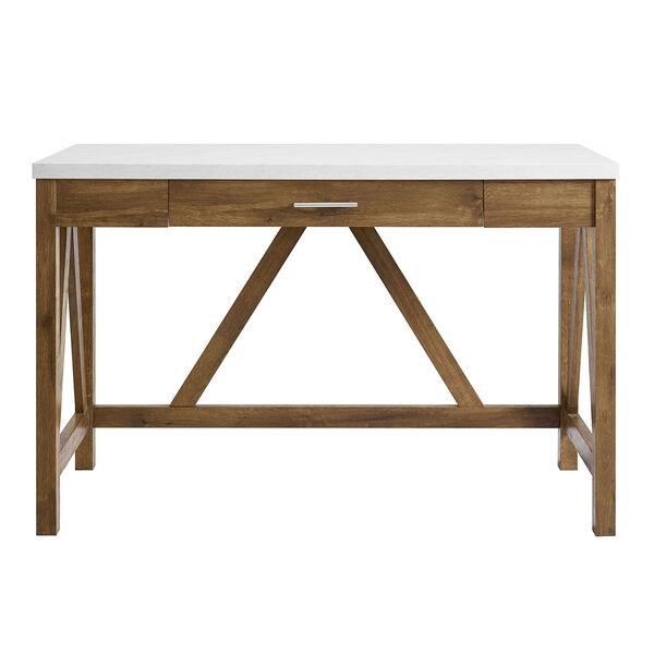 46-Inch A-Frame Desk, Natural Walnut Base/White Marble Top, image 2