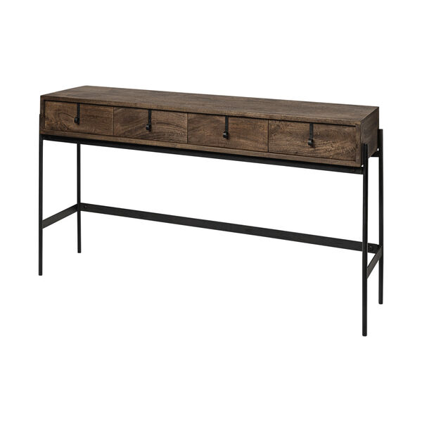Glenn III Brown and Black Wooden Top Four-Drawer Console Table, image 1