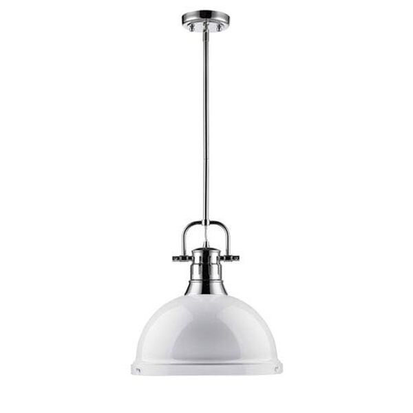 Duncan Chrome One-Light Pendant with White Shade, image 2