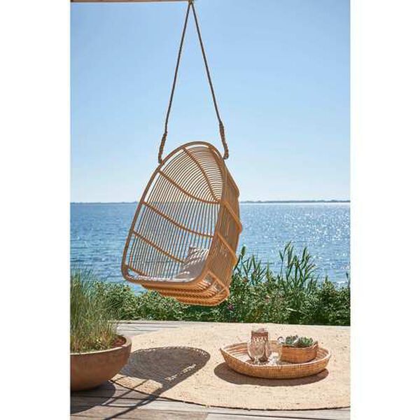Renoir Natural Outdoor Hanging Swing Chair with Tempotest White Canvas Cushion, image 6
