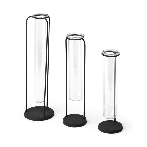 Beeker Clear and Black Test Tube Vase, Set of Three, image 1