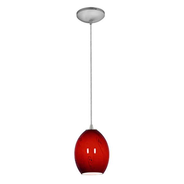 Brandy FireBird Brushed Steel LED Cord Mini Pendant with Red Sky Glass Shade, image 1