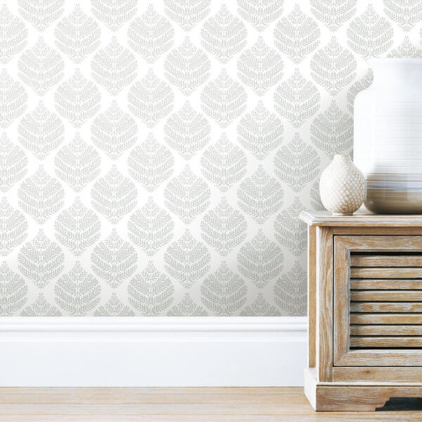 Hygge Fern Damask Gray And White Peel And Stick Wallpaper, image 1