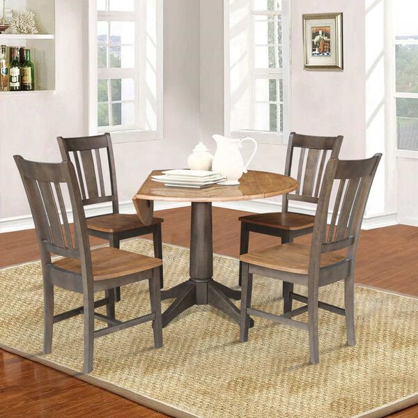 Hickory Washed Coal Round Dual Drop Leaf Dining Table with Four Splatback Chairs, image 5