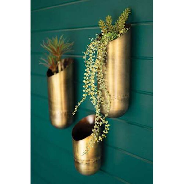 Gold Antique Brass Wall Vases, Set of Three, image 2