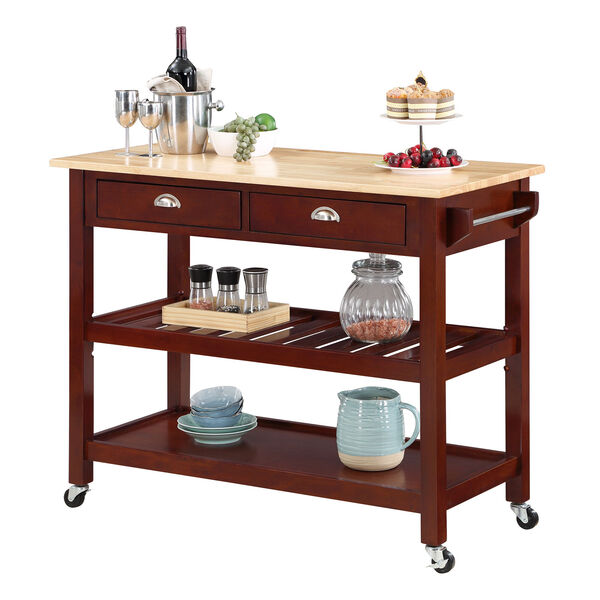 American Heritage Butcher Block Mahogany Three-Tier Butcher Block Kitchen Cart with Drawers, image 4