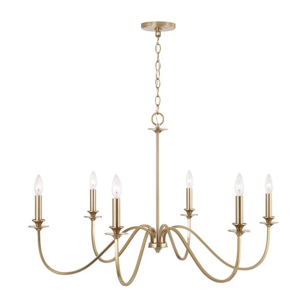 Weston Matte Brass with Decorative Double Bobeches Six-Light Chandelier, image 1