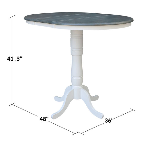 White and Heather Gray 36-Inch Width x 41-Inch Height Round Top Bar Height Pedestal Table With 12-Inch Leaf, image 4