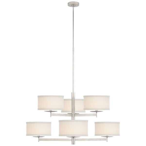 Walker Medium Two Tier Chandelier in Burnished Silver Leaf with Cream Linen Shades by kate spade new york, image 1