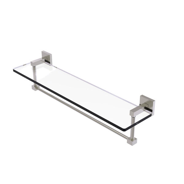 Montero Satin Nickel 22-Inch Glass Vanity Shelf with Integrated Towel Bar, image 1