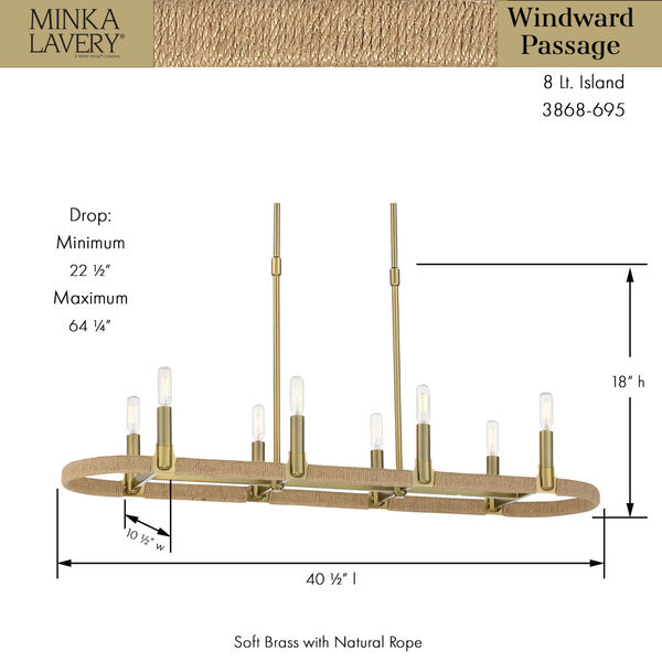 Windward Passage Rope Wrapped Soft Brass Eight-Light Island, image 2