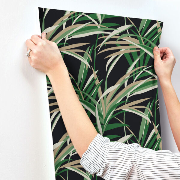 Tropics Green Black Tropical Paradise Pre Pasted Wallpaper - SAMPLE SWATCH ONLY, image 3