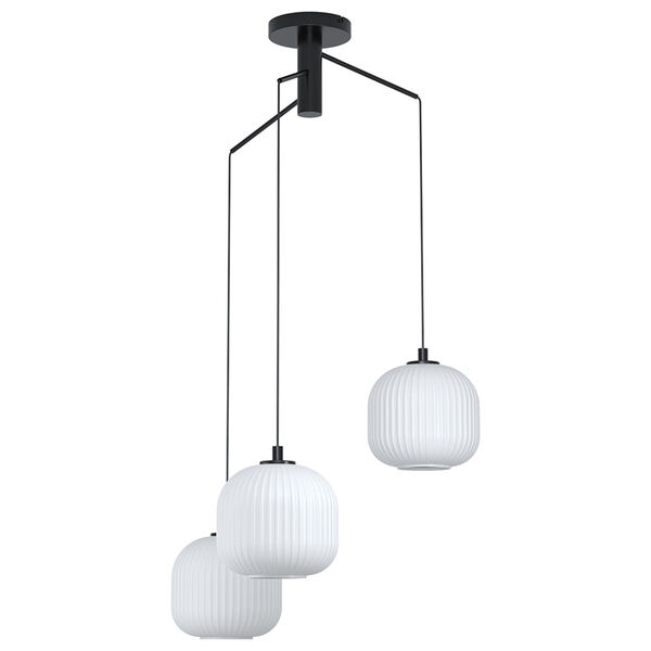 Mantunalle Black Three-Light Staircase Pendant with White Ribbed Glass, image 1