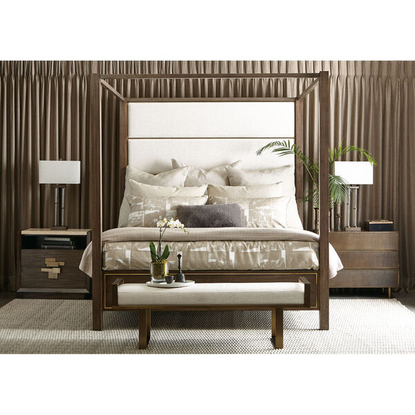 Profile Warm Taupe and Tapestry Gold Walnut Veneers, Fabric and Metal 83-Inch Bed, image 3