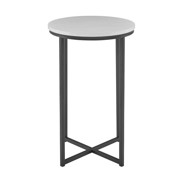 Alissa Faux White Marble and Black Round Side Table, image 2