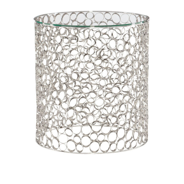Interiors Silver and Clear Stainless Steel and Glass End Table, image 2