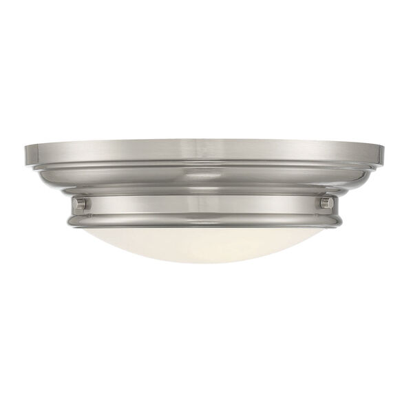Whittier Brushed Nickel Two-Light Flush Mount with Round Glass, image 1
