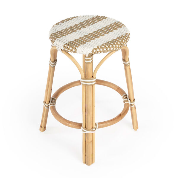 Tobias Beige and White Stripe on Natural Rattan Counter Stool, image 4
