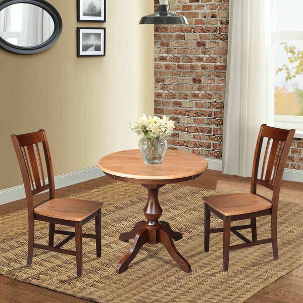 Cinnamon and Espresso Round Top Pedestal Dining Table with Chairs, 3-Piece, image 2