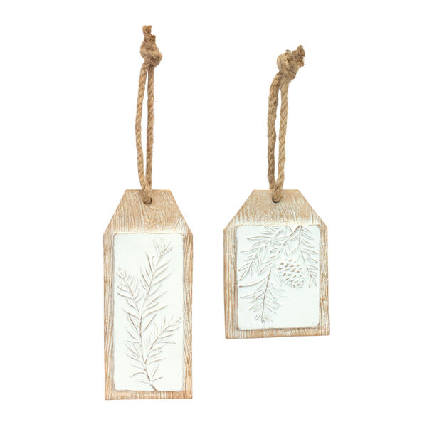 Brown Pine Branch Tag Novelty Ornament, Set of Six, image 1