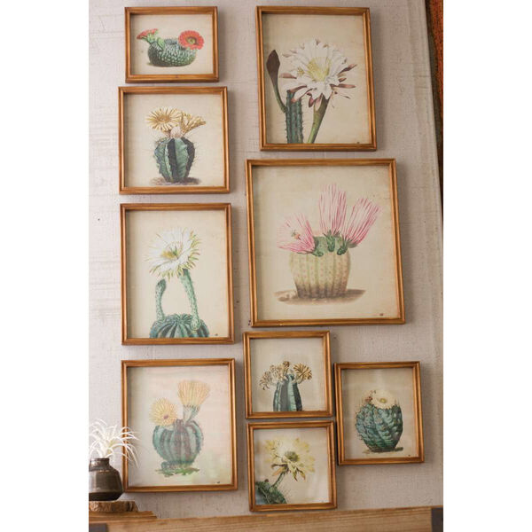 Gold Frame Cactus Flower Prints Under Glass Wall Art, Set of 9, image 1