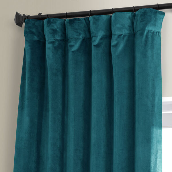 Signature Sea Garden Teal Blue Plush Velvet Hotel Blackout Single Panel Curtain, image 2