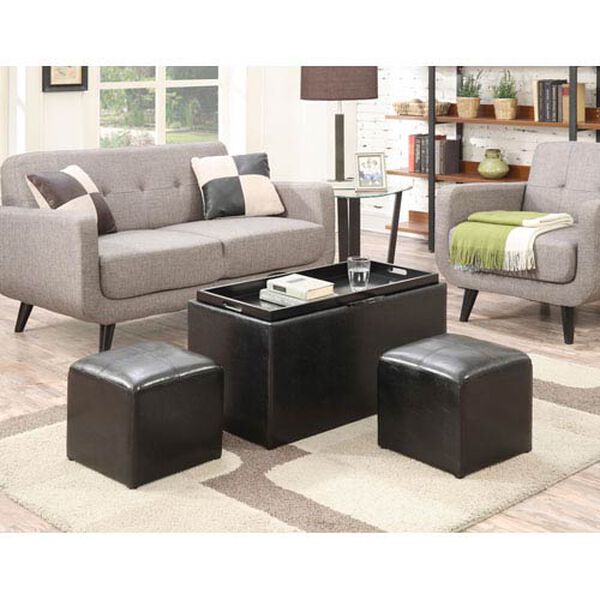 Designs4Comfort Black Faux Leather Sheridan Storage Bench with Two Side Ottomans, image 1