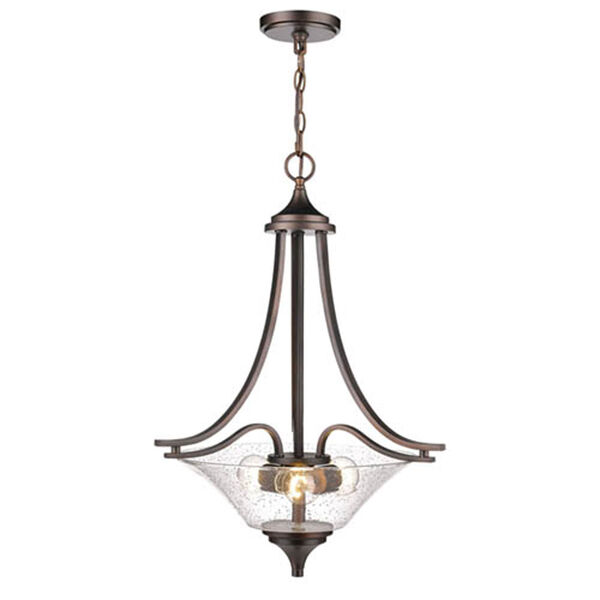 Natalie Rubbed Bronze Three-Light Pendant with Clear Seeded Glass, image 1