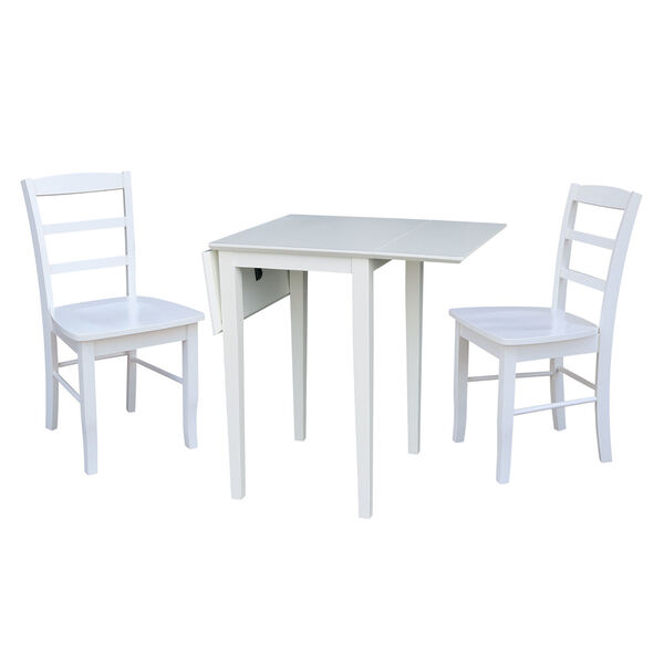White Small Dual Drop Leaf Dining Table with Two Ladderback Chair, Three-Piece, image 3