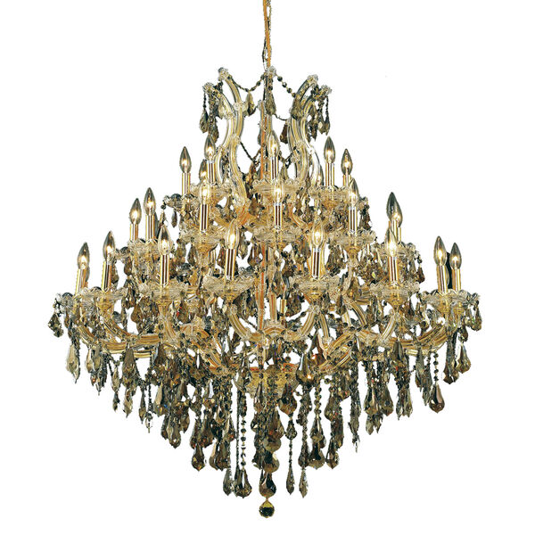 Maria Theresa Gold Thirty-Seven Light 44-Inch Chandelier with Royal Cut Golden Teak Smoky Crystal, image 1