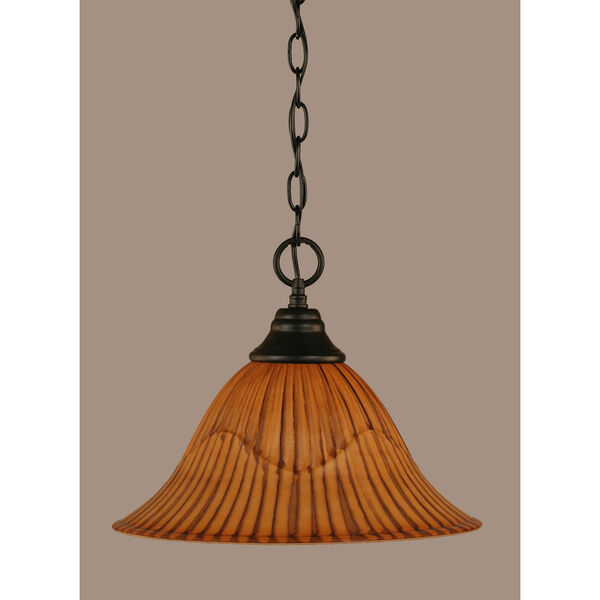 Matte Black 14-Inch One Light Chain Hung Pendant with Tiger Glass, image 1